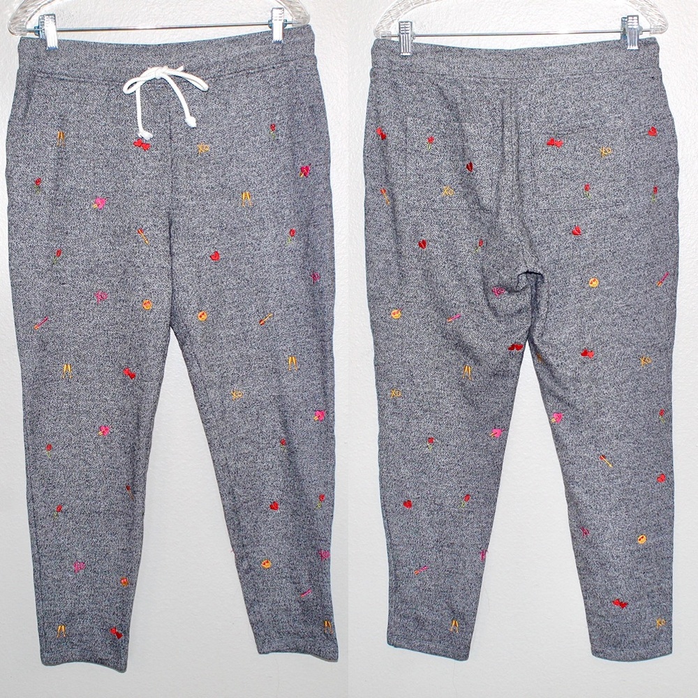 Lou & Grey for LOFT Grey Embroidered Emoji Theme Sweat Pants - Size  Medium